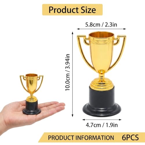 Mini Trophy Cups Set - 6 Pcs 4 Inch Plastic Awards in 3 Colors