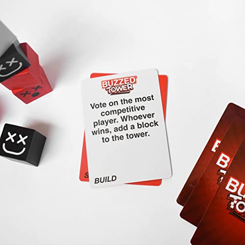 Relatable Buzzed Tower Stack-and-Sip Drinking Card Game for Adults — Includes 30 Blocks & 180 Cards
