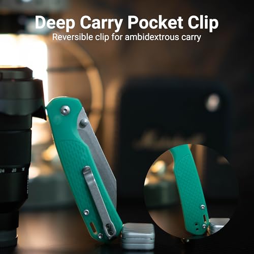 CJRB Pyrite-Light EDC Knife with AR-RPM9 Steel Blade & Thermochromic Green FRN Handle