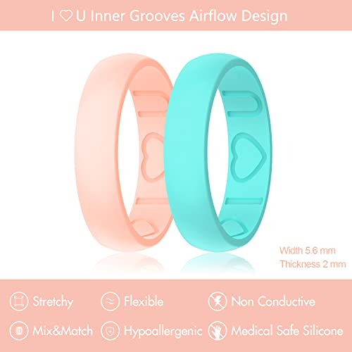 Silicone Wedding Bands for Women - I Love U Heart Pattern - 8-Pack