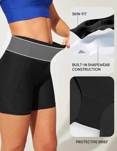 IUGA Women's 6-inch High Waist Tummy Control Swim Shorts Black Large