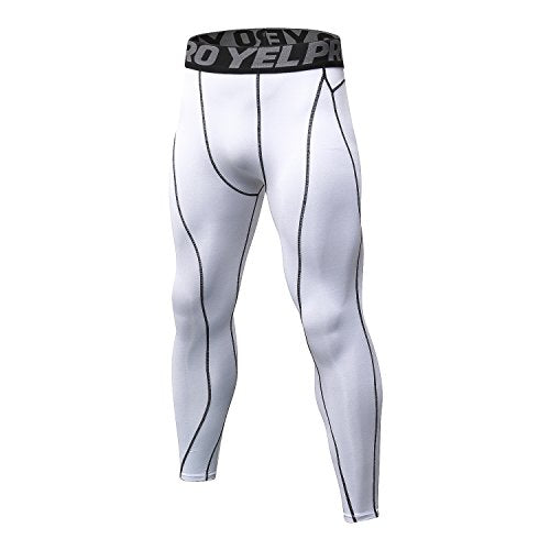 Men's Compression Pants - Workout Tights for Sports - Large/White
