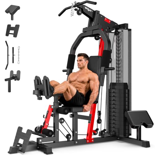 148 LB Weight Stack Home Gym Machine for Full Body Workout - Black Red