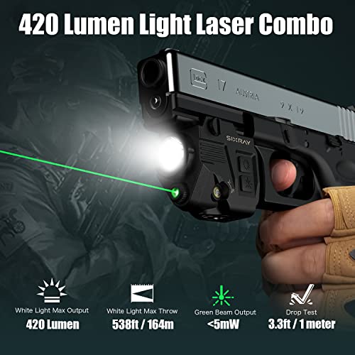 Pistol Light Laser Sight Gun Light 420 Lumens LED Picatinny Weaver Rail with Magnetic Charging Quick Release Strobe Function Laser Light Combo for Airsoft Handguns Pistol Rifle