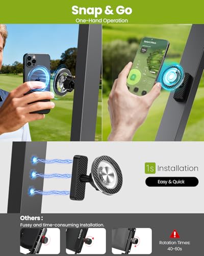 GiantHope Carbon Fiber Magnetic Golf Cart Phone Holder 2 Pack – Heavy Duty, 360° Rotation, Easy Snap & Go Installation