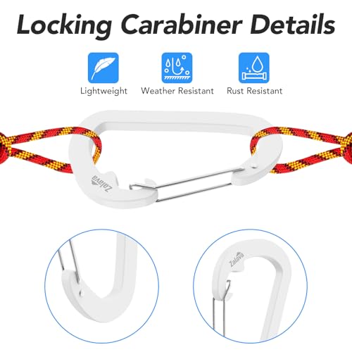 3-Inch Heavy Duty Aluminum Carabiner Clips - 6 Pack, White