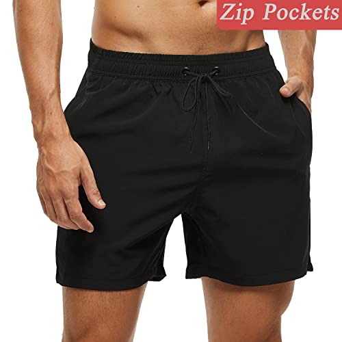 SILKWORLD Men's Quick Dry Swim Trunks Beach Shorts with Pockets Large / MQ18_zip_black