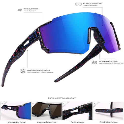 Youth Baseball Sunglasses with UV400 Protection - 3 Pack - Black/Blue, White/Blue, Pink/Blue