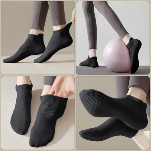 Yoga Socks for Women - Non-Slip Cotton Ankle Socks, 3 Pairs Black