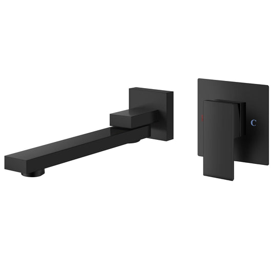 Aolemi Matte Black Wall Mount Bathtub Sink Faucet Tub Filler with Extra Long Rotating Tub Spout One Hole Single Handle Rough-in Valve Included Bathroom Basin Mixer Tap, B0BFWTPCMB