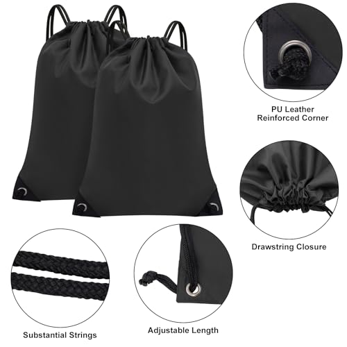 Large Drawstring Backpack - 2PCS Cinch Bag for Gym, Travel, Black