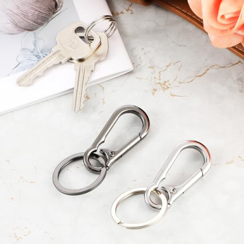 2 Pcs Heavy Duty Metal Carabiner Keychain Clip - Black & Silver
