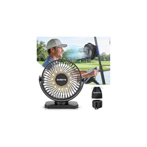 SOQSYS 12000mAh Rechargeable Magnetic Golf Cart Fan Black 1-Pack