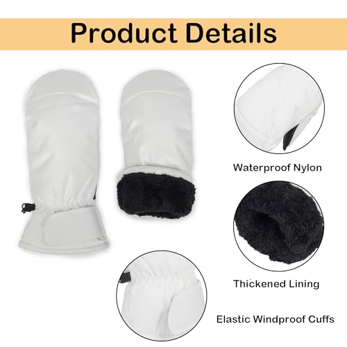 Winter Thermal Ski Mittens - Waterproof Windproof Snow Gloves - White