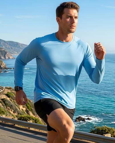 Men's UPF 50+ Sun Protection Long Sleeve Rash Guard - Blue-1, X-Large