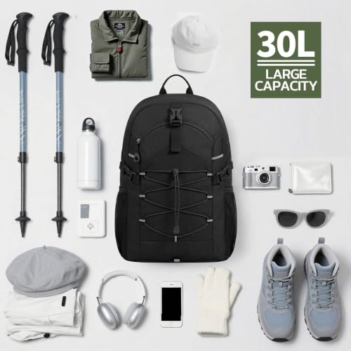 TILYMOL 30L Travel Hiking Backpack with Hydration System - Black