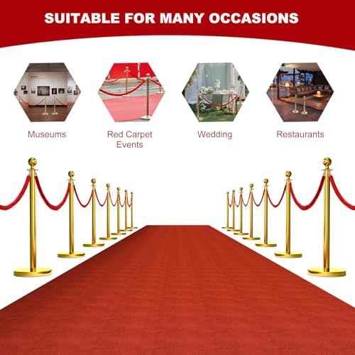 4pcs Velvet Stanchion Rope, 5 Feet Red Velvet Rope Crowd Control Barrier with Gold Plated Clasp for Carpet, Queue Safety Barriers for Party Decorations, Hotels, Theaters, Grand Openings