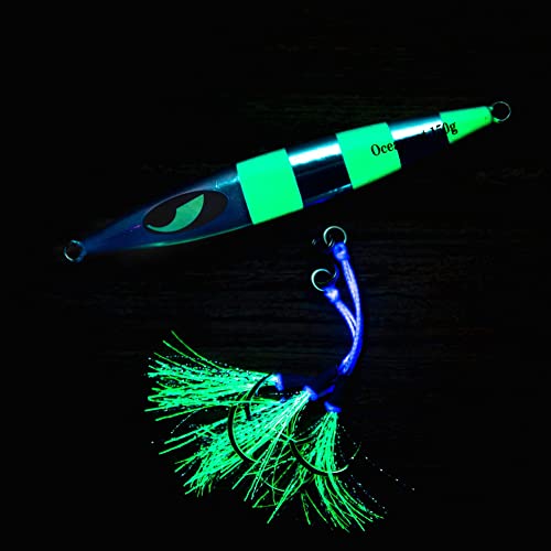 Ocean Cat Slow Fall Metal Jigging Lure 80g Red & Gold Flat Hook Sea Bait