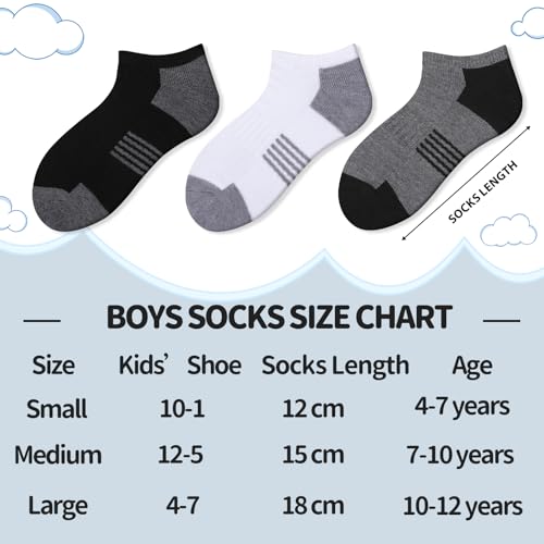 Boys Low Cut Ankle Socks - 10 Pairs, Cushioned Sole, 7-10 Years / Black