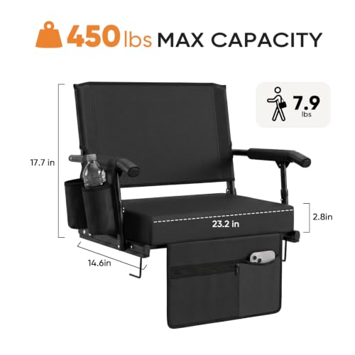 Extra Wide Stadium Seat with Back Support & Armrests - X-Large Black
