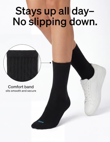 HUE Air Cushion Mini Crew Socks for Women, 3 Pair Pack, Black, One Size