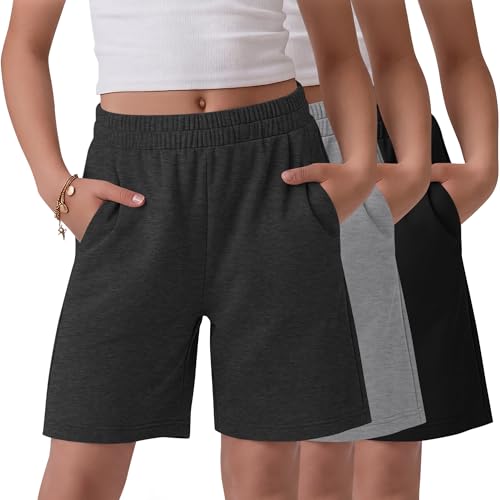 Girls Bermuda Shorts 3 Pack Long Shorts for 13-14 Years - Black, Gray, Dark Gray | LessonZoo