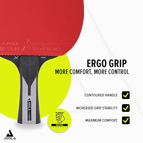 JOOLA Carbon X Pro Ping Pong Paddle – ITTF Pro Rubber, Ergo Grip, Red, Single