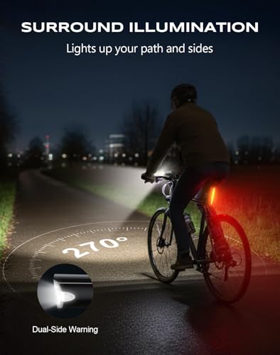 1200 Lumen USB Rechargeable Bike Lights - Front & Rear, IP65 Waterproof, 8 Modes