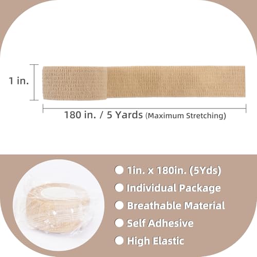 Self-Adhesive Bandage Wrap - 12 Pack, 1 Inch x 5 Yard Elastic Tape - Skin