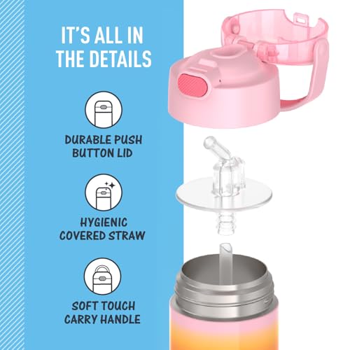THERMOS FUNtainer Pink Ombre 12oz Kids Water Bottle with Straw, Vacuum Insulated