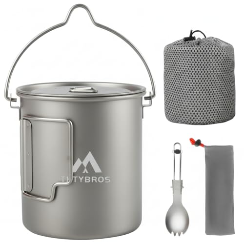 THTYBROS 0.8 Quart Titanium Camping Mug with Foldable Handle & Lid - Ultralight Cookware