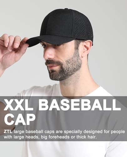 ZTL Oversize XL XXL Quick Dry Baseball Cap - Black, Large-4X-Large, Mesh Snapback Hat for Big Heads 23.5-26"