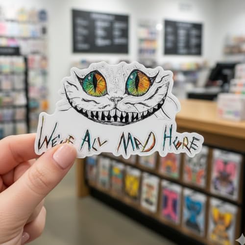 Grinning Cheshire Cat Vinyl Sticker - Waterproof Decal, 5"