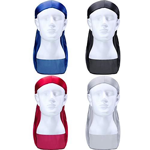 SATINIOR 8 Pack Silky Durags for Men Women - Long Tail, Wave Cap, 360 Waves Headwraps, Elastic Do Rags, Large Red Grey Black Blue