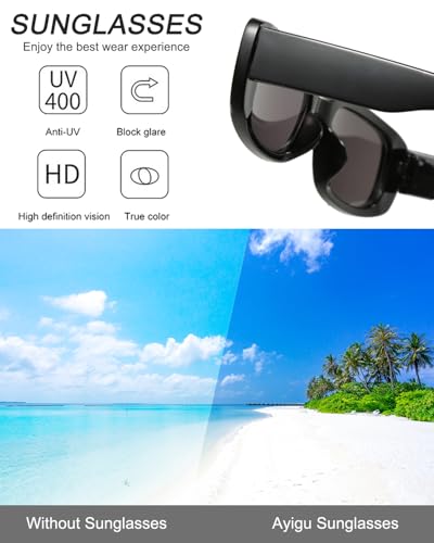 Retro Y2K Rectangle Sunglasses - 2 Pack Black Frame/Grey Lens