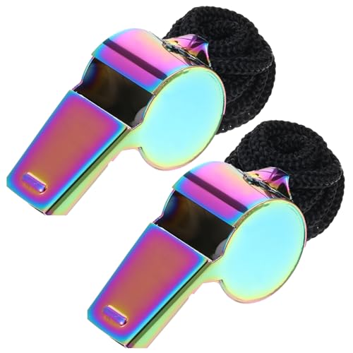 Colorful Stainless Steel Whistles with Lanyard - 2 Pack