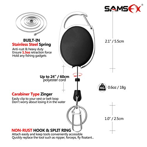 Fly Fishing Zinger Retractor with 24" Nylon Cord - 3pcs