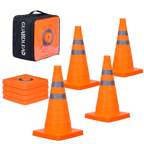 4 Pack 18 inch Collapsible Traffic Cones, Safety Cones with Reflective Collars, Multi Purpose Pop Up Extendable Road Safety Cone by GUARDLEAD