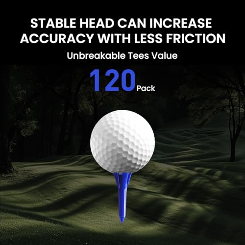 Unbreakable Plastic Golf Tees - 1.5 Inch, 120 Pack, Blue
