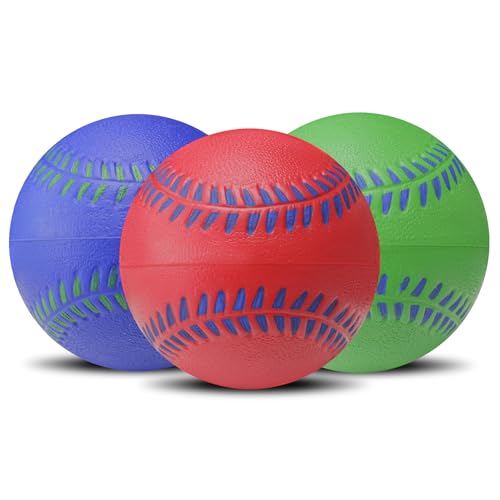 Soft Foam Baseballs - Safe Indoor/Outdoor Practice Balls, 3 Pack - Red, Blue, Green
