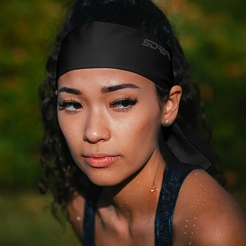 Moisture-Wicking Tie Headband - Black Sweatband for Sports