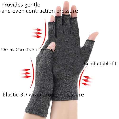 Arthritis Compression Gloves - Fingerless Breathable Support - Dark Gray Medium
