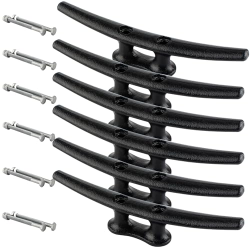 ORLANG 8 Inch Dock Cleats 6 Pack - Black Galvanized Boat Tie-Down Hardware