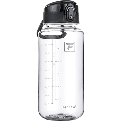 Fanhaw 32oz Clear Tritan Water Bottle with Anti-Dust Black Chug Lid — Variation 1