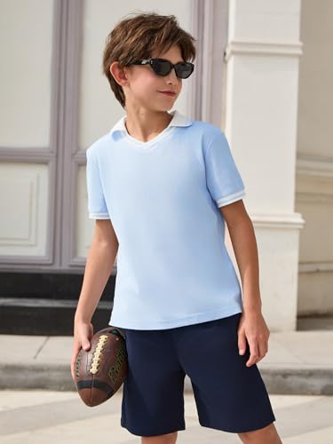 Boys Short Sleeve Pique Polo Shirt - Kids Uniform Golf Shirt - 13-14 Years / Blue