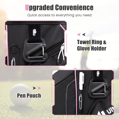 14-Way Golf Cart Bag with Cooler & Full Length Dividers - Black+Pink