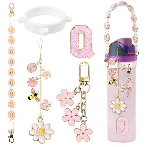 Owala Bottle Accessories Set - Pink Handle Strap & Initial Charm