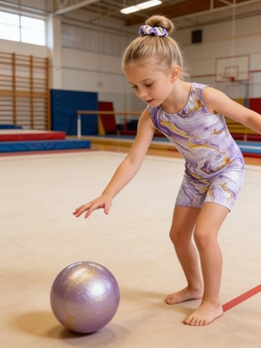 MOLLDAN Girls Gymnastics Leotards 2-Pack for Ages 5-6, Marble Purple & Gold