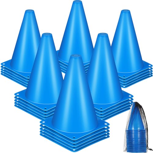 30 Pack 7 Inch Blue Plastic Traffic Cones for Sports Training