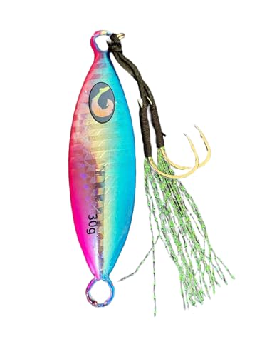 Micro Slow Pitch Jig - Pink Blue Flash, 30g Teardrop Lure for Fresh & Saltwater Fishing